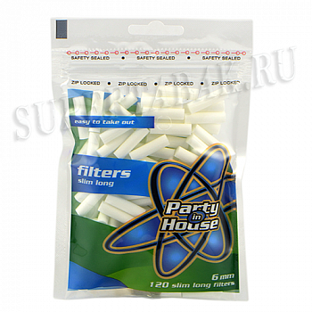 Фильтры для самокруток 6мм - Party in House - Green slim Long  (120 шт) Фильтры для самокруток 6мм - Party in House - Green slim Long  (120 шт)